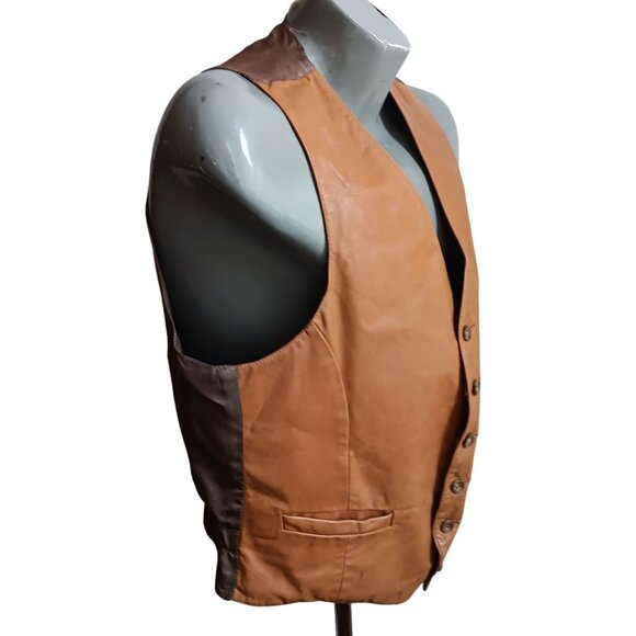 Men's 42 Large Leather Vest Vintage 80's Startown Boho Macho Distress Londontown - Picture 2 of 7
